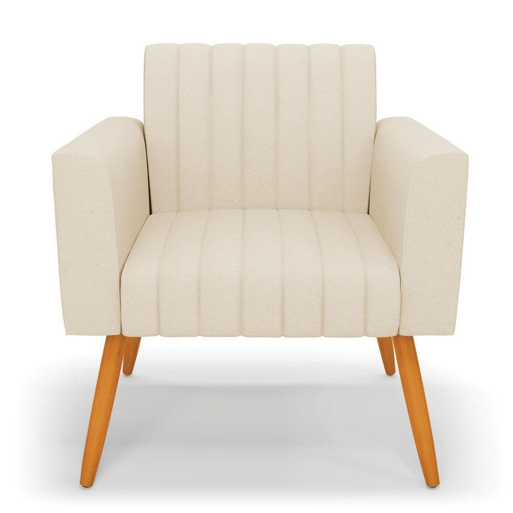 Poltrona Viena Gomada Linho Bege A19 Pés Palito Castanho - D'rossi - 7