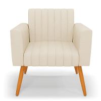 Poltrona Viena Gomada Linho Bege A19 Pés Palito Castanho - D'rossi - 7