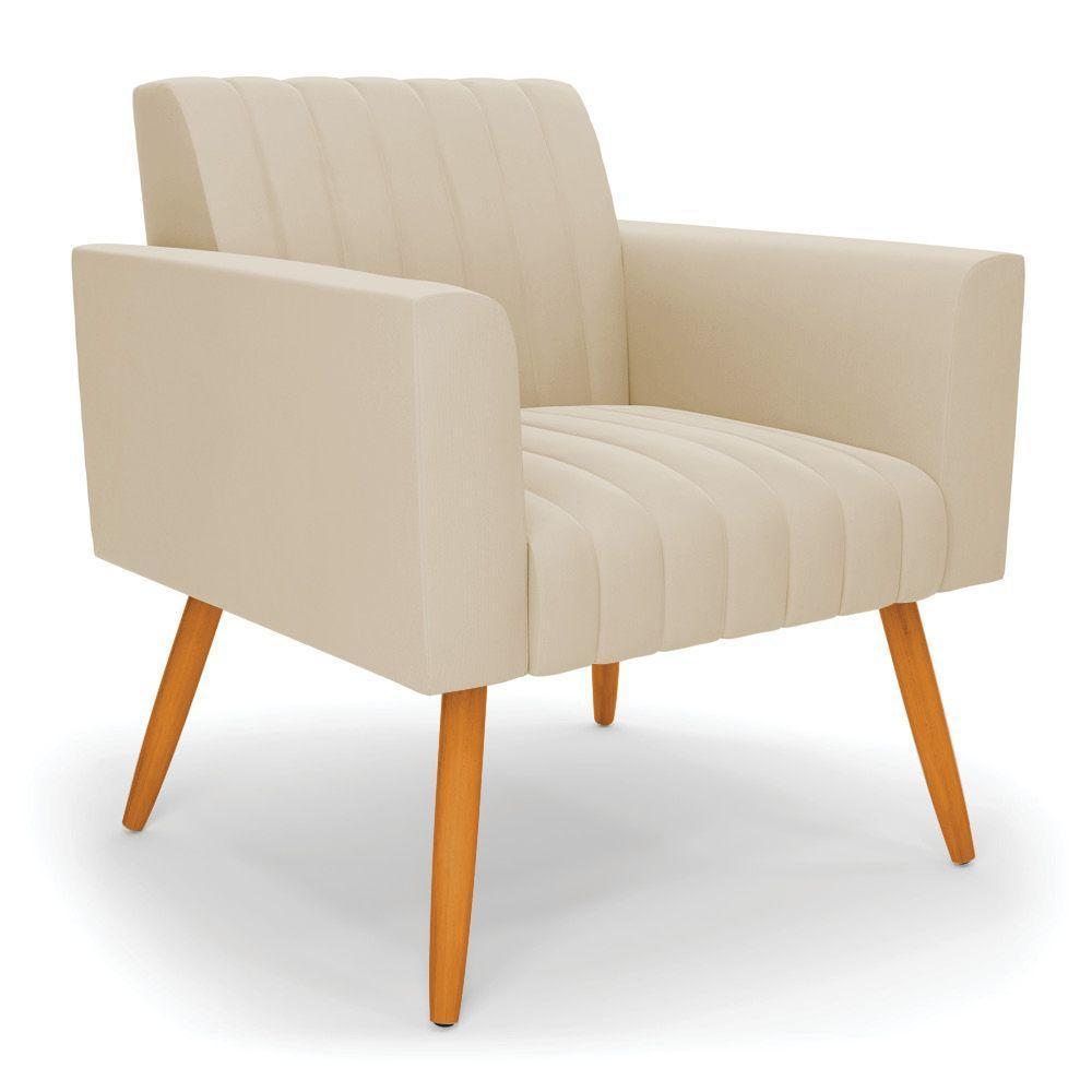 Poltrona Viena Gomada Suede Pés Palito Castanho - D'rossi Cor Bege - 1