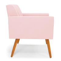 Poltrona Viena Gomada Suede Rosa Bebê Pés Palito Castanho - D'rossi - 6