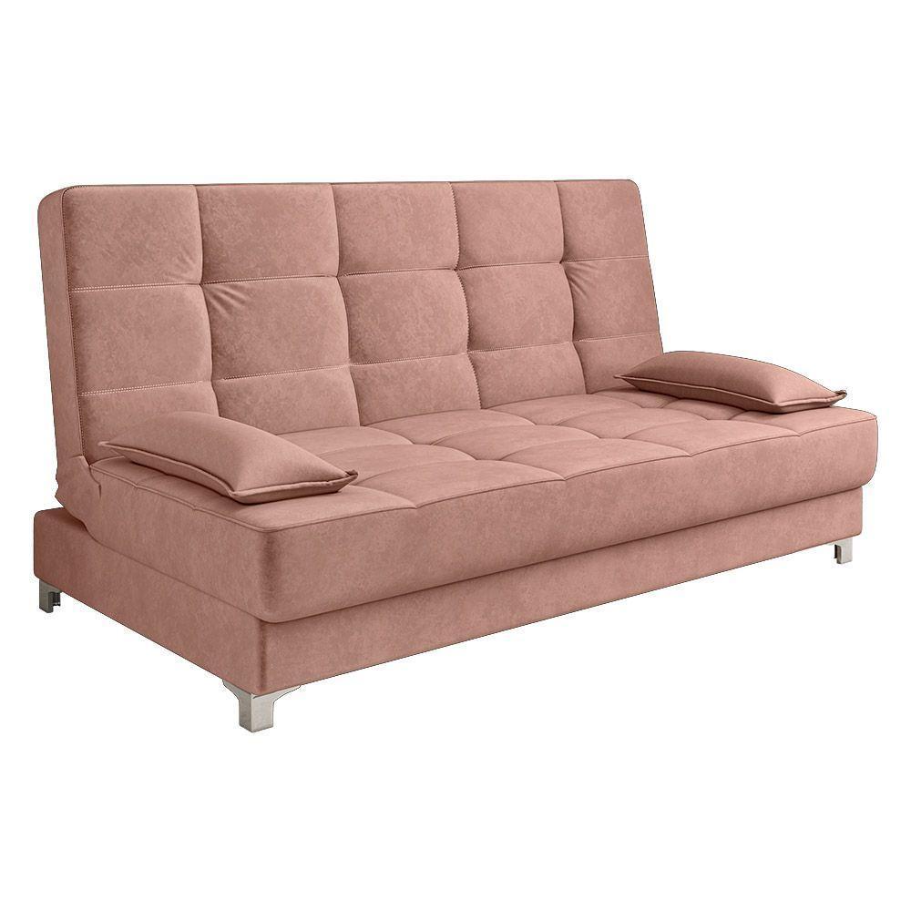 Sofá Cama Equador 193 Cm Veludo Pés Plástico Cromado Rose - 1