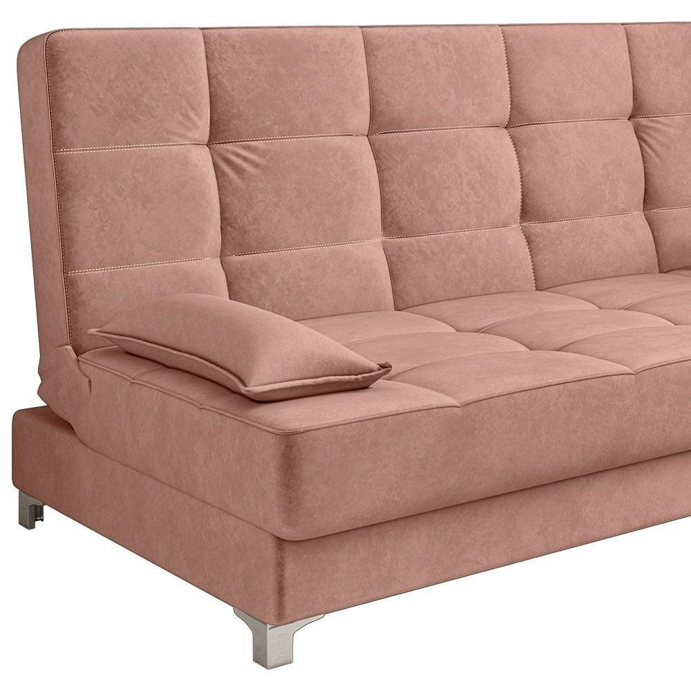 Sofá Cama Equador 193 Cm Veludo Pés Plástico Cromado Rose - 4