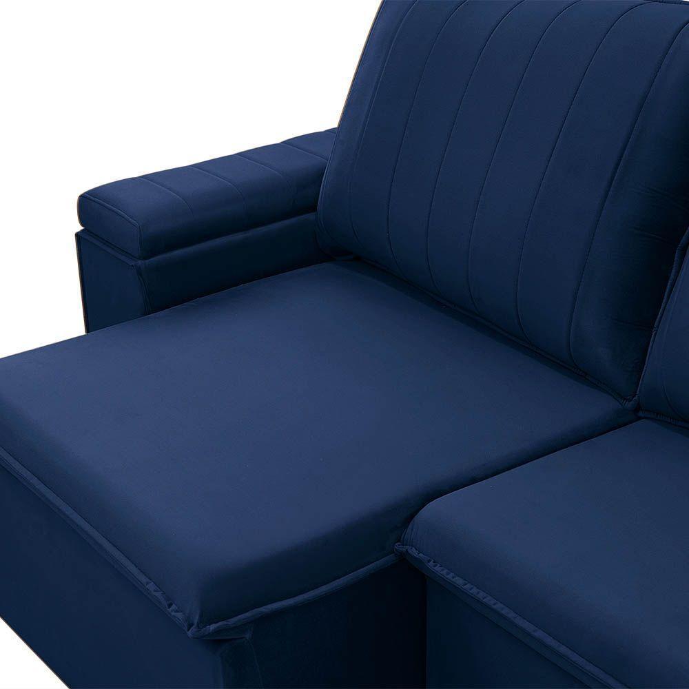Sofá Retrátil E Reclinável 4 Lugares 245cm Kent Porta Copos No Braço Veludo Azul G22 Gran Belo - 3
