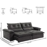 Sofá Retrátil E Reclinável Atenas 2,30m 4 Lugares Cinza - 7