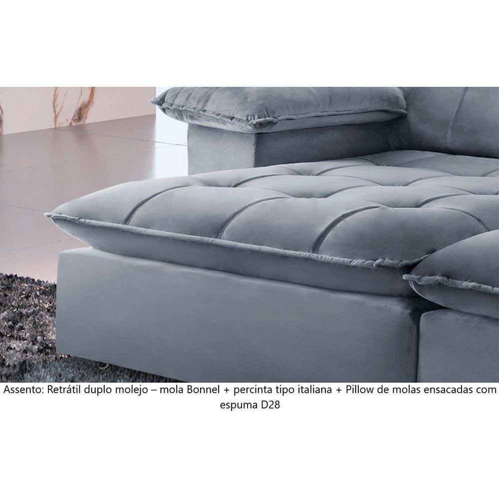 Sofá Retrátil E Reclinável Atlanta 2,30m 04 Lugares Prata - 6