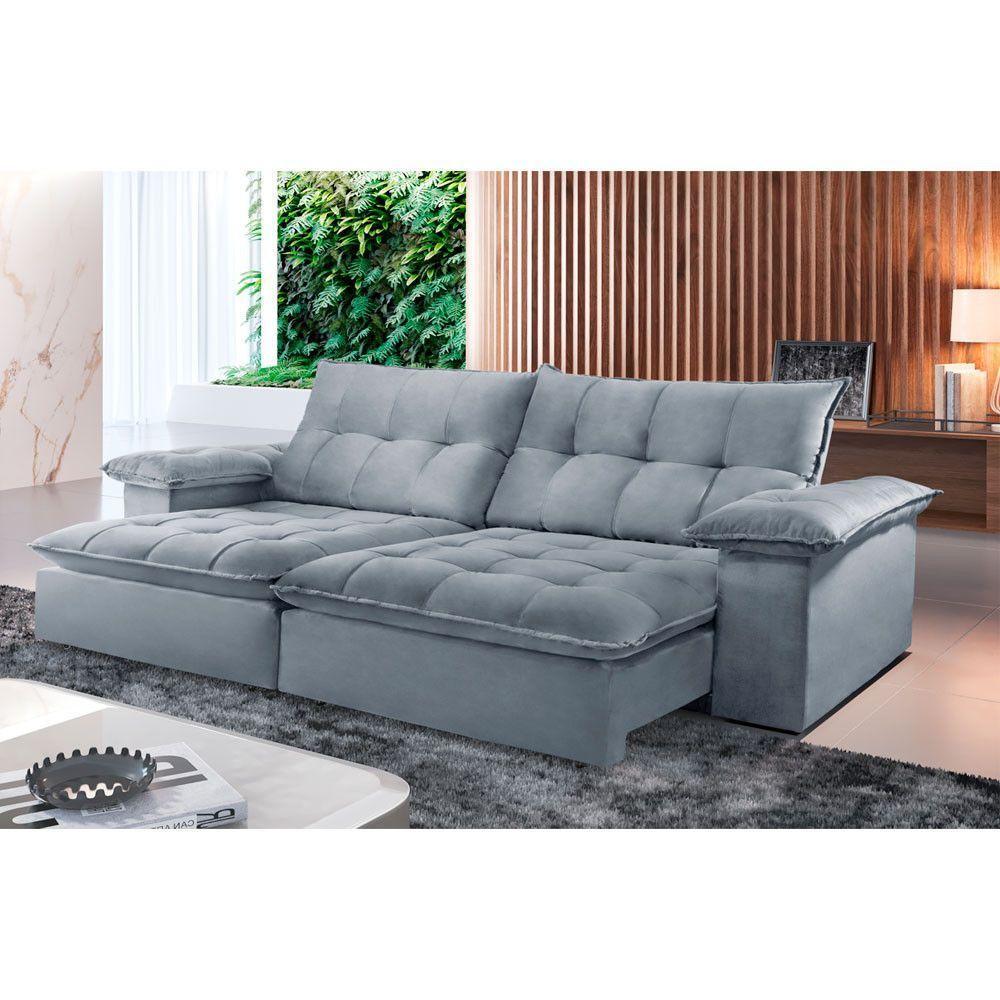 Sofá Retrátil E Reclinável Atlanta 1,80m 02 Lugares Prata - 1