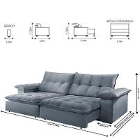 Sofá Retrátil E Reclinável Atlanta 1,80m 02 Lugares Prata - 7