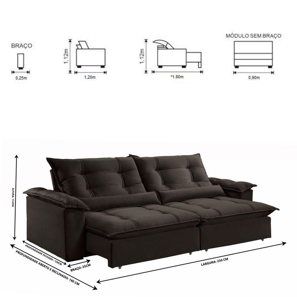 Sofá Retrátil E Reclinável Apolo 2,30m 4 Lugares Marrom - 8