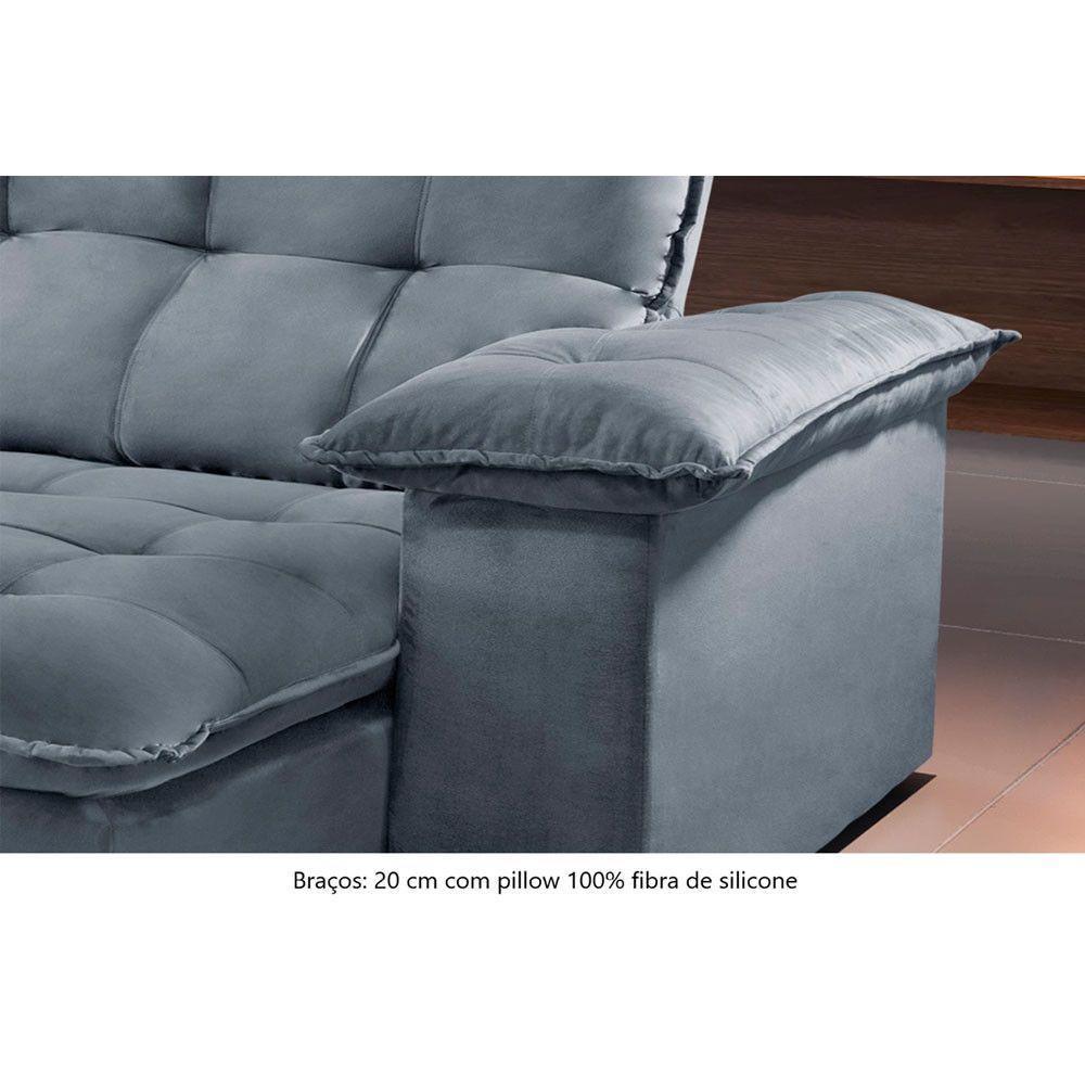 Sofá Retrátil E Reclinável Atlanta 2,10m 03 Lugares Prata - 5