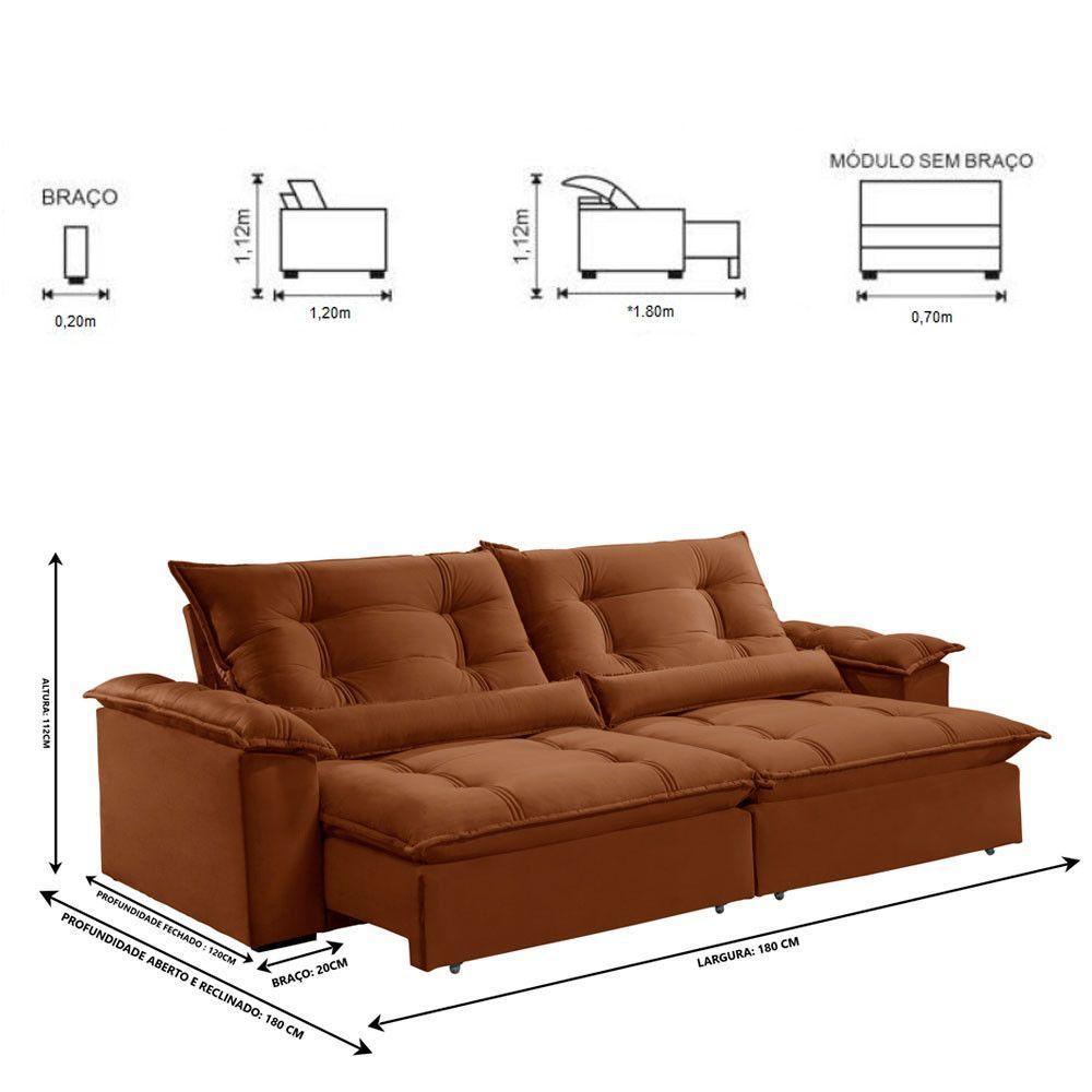Sofá Retrátil E Reclinável Apolo 1,80m 2 Lugares Terracota - 7