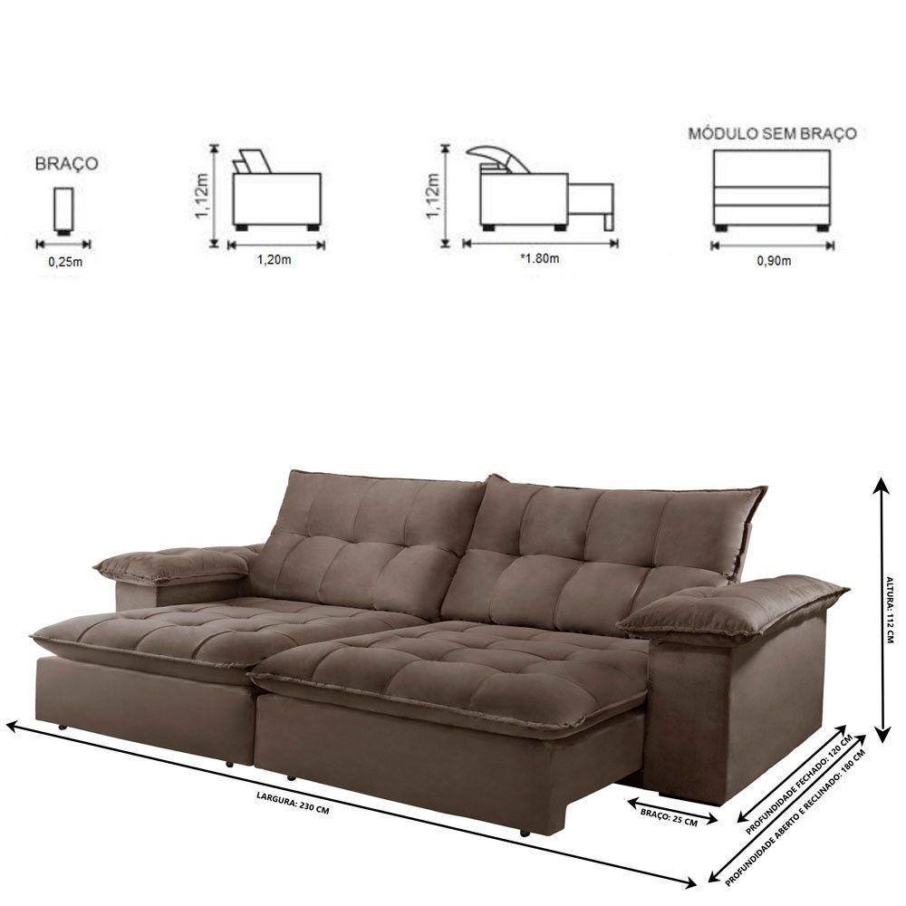 Sofá Retrátil E Reclinável Atlanta 2,30m 04 Lugares Txr Bege - 6