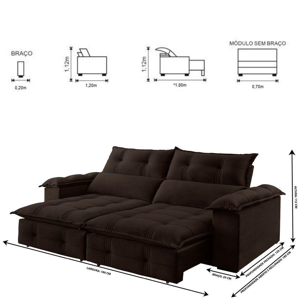 Sofá Retrátil E Reclinável Atlas 1,80m 02 Lugares Txr Marrom - 7