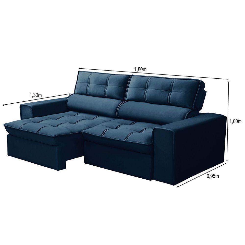 Sofá Retrátil Reclinável 3 Lugares 180Cm Blanches F05 Veludo Azul - Mpozenato - 2