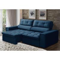 Sofá Retrátil Reclinável 3 Lugares 180Cm Blanches F05 Veludo Azul - Mpozenato - 4