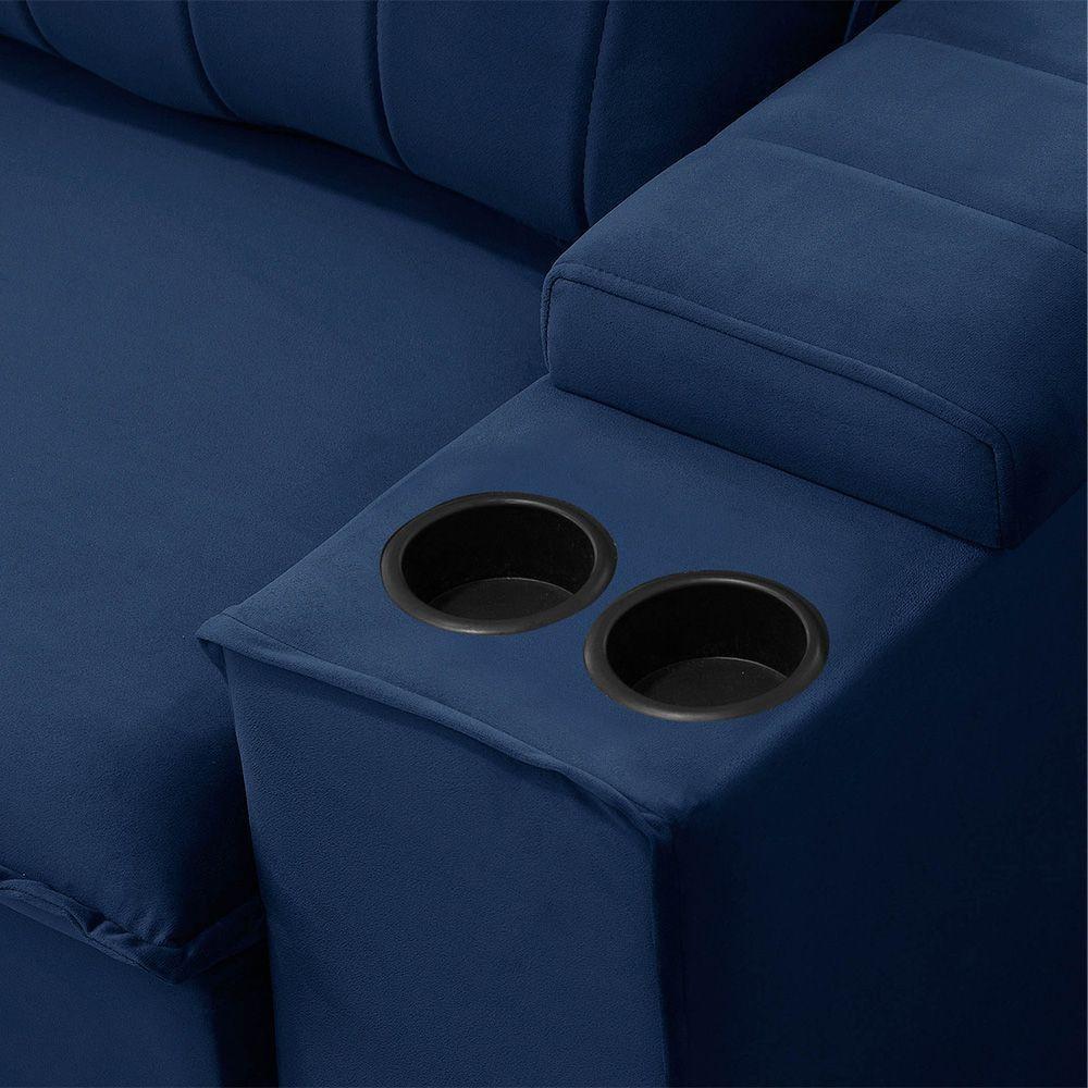 Sofá Retrátil Reclinável 3 Lugares 205Cm Baluart F05 Veludo Azul - Mpozenato - 2