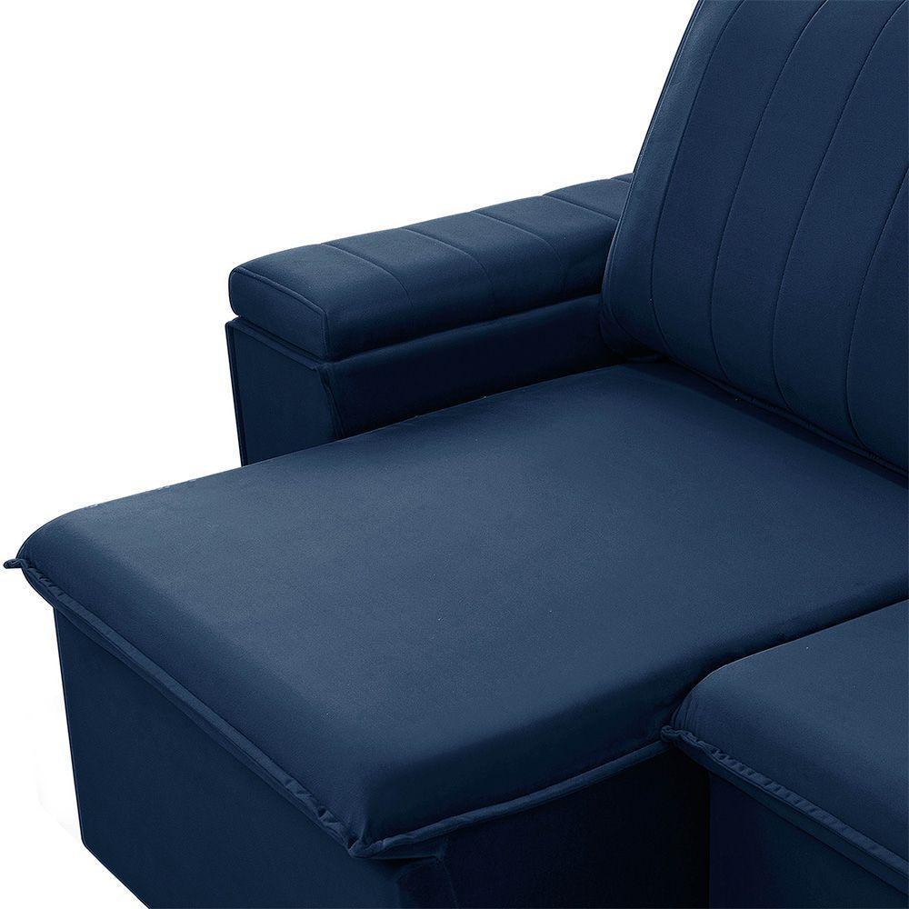 Sofá Retrátil Reclinável 3 Lugares 205Cm Baluart F05 Veludo Azul - Mpozenato - 4