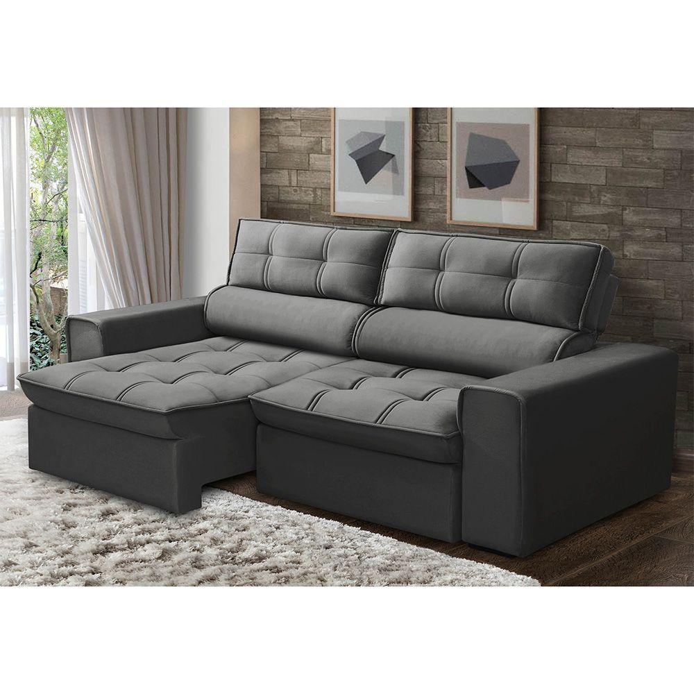 Sofá Retrátil Reclinável 3 Lugares 180Cm Blanches F05 Veludo Grafite - Mpozenato - 5