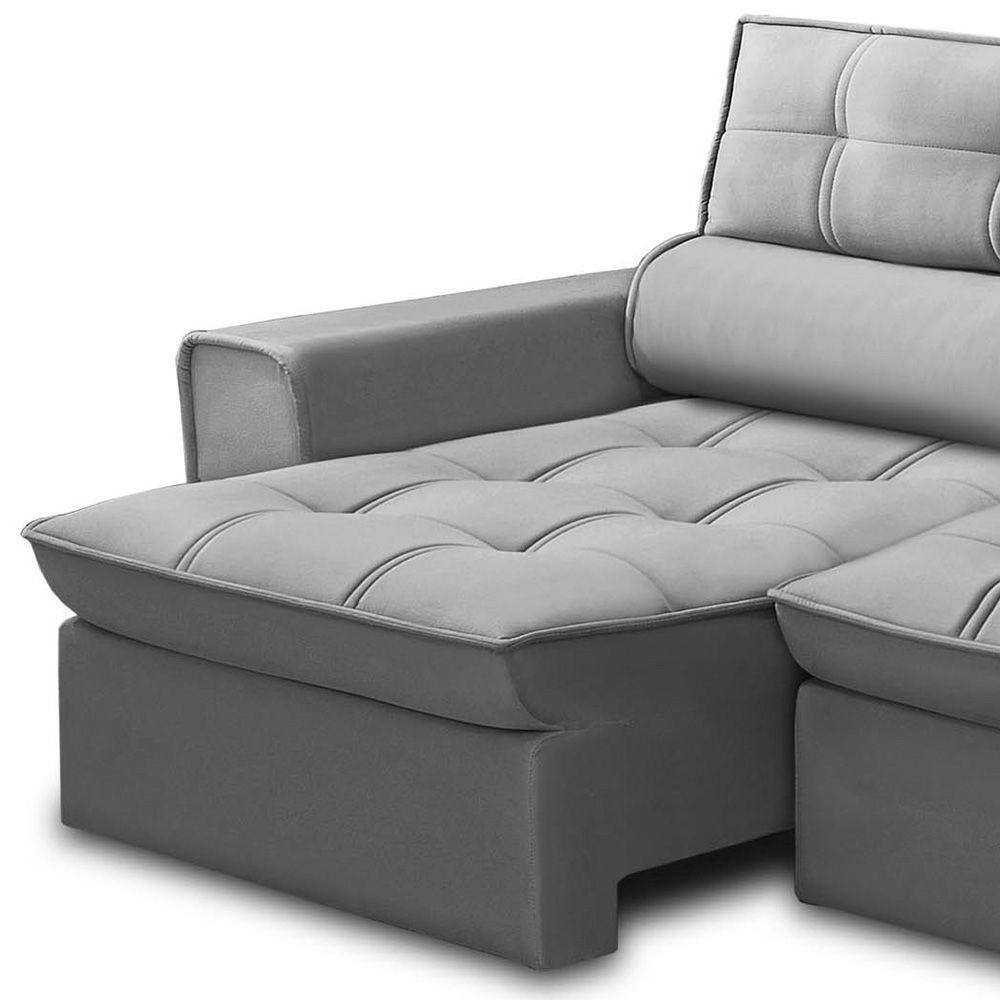 Sofá Retrátil Reclinável 3 Lugares 180cm Blanches F05 Veludo Prata - Mpozenato - 3