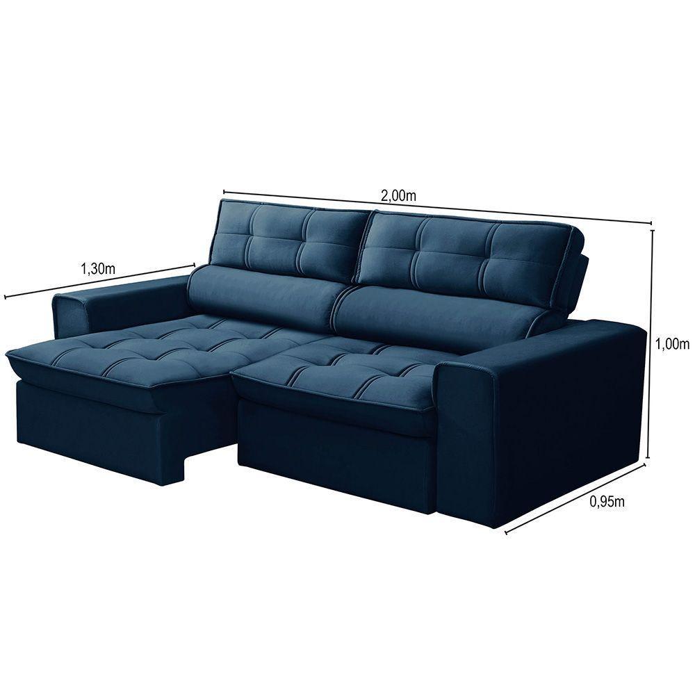 Sofá Retrátil Reclinável 3 Lugares 200cm Blanches F05 Veludo Azul - Mpozenato - 7