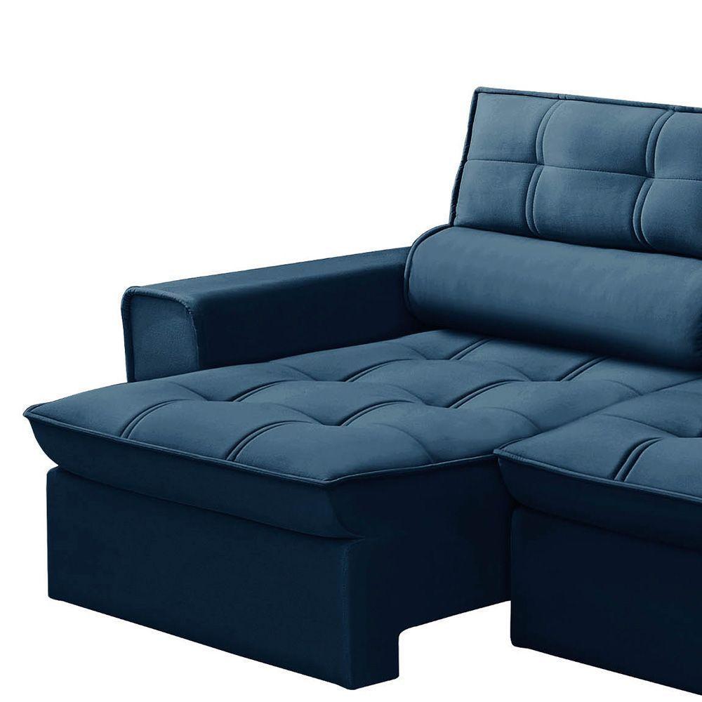 Sofá Retrátil Reclinável 3 Lugares 200cm Blanches F05 Veludo Azul - Mpozenato - 8