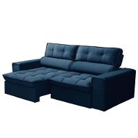 Sofá Retrátil Reclinável 3 Lugares 200cm Blanches F05 Veludo Azul - Mpozenato - 1