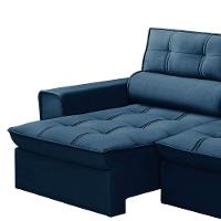 Sofá Retrátil Reclinável 3 Lugares 200cm Blanches F05 Veludo Azul - Mpozenato - 5