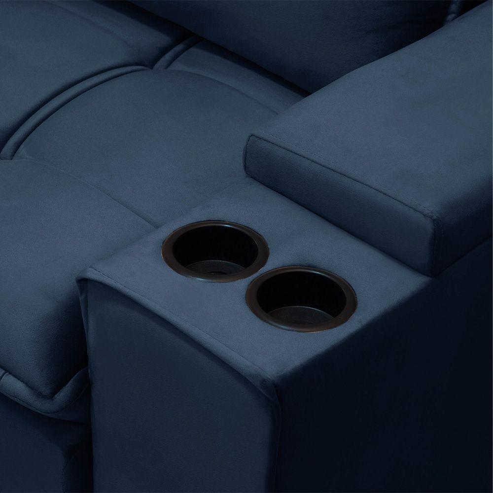Sofá Retrátil Reclinável 3 Lugares 210Cm Moritz F05 Veludo Azul - Mpozenato - 4