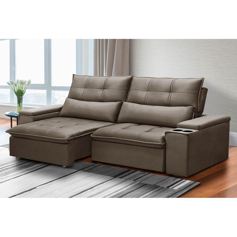 Sofá Retrátil Reclinável 3 Lugares 210Cm Moritz F05 Veludo Castor - Mpozenato - 4