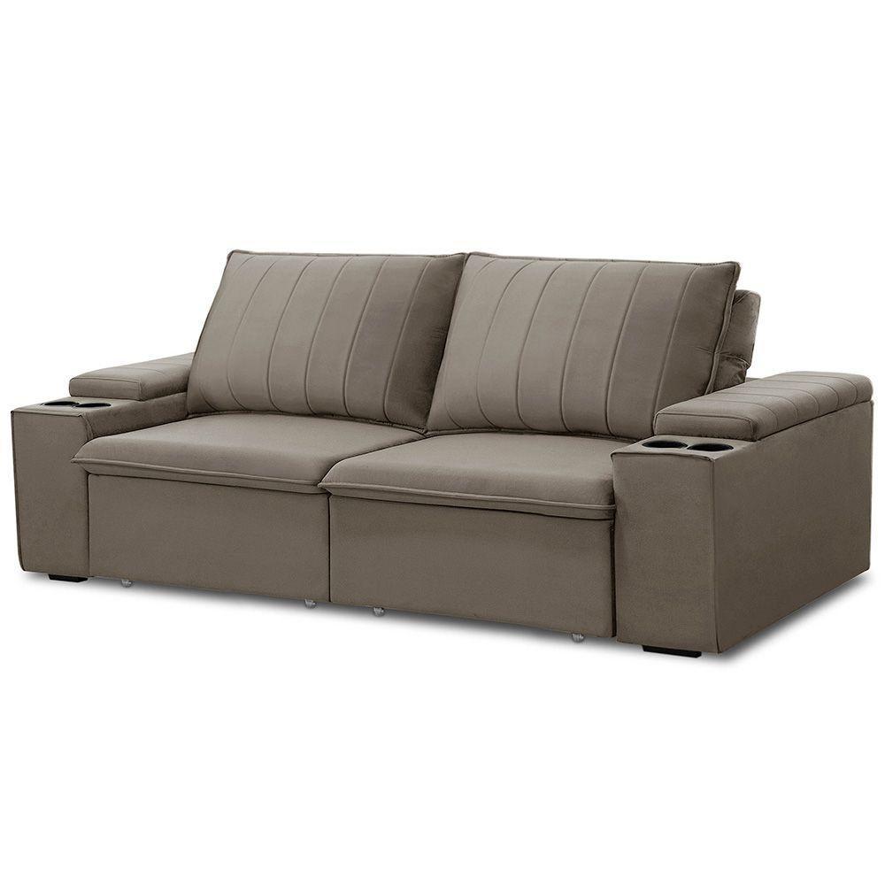 Sofá Retrátil Reclinável 3 Lugares 205cm Baluart F05 Veludo Castor - Mpozenato - 1