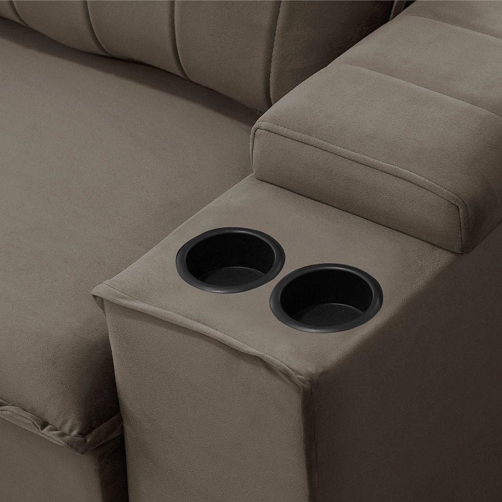 Sofá Retrátil Reclinável 3 Lugares 205cm Baluart F05 Veludo Castor - Mpozenato - 3