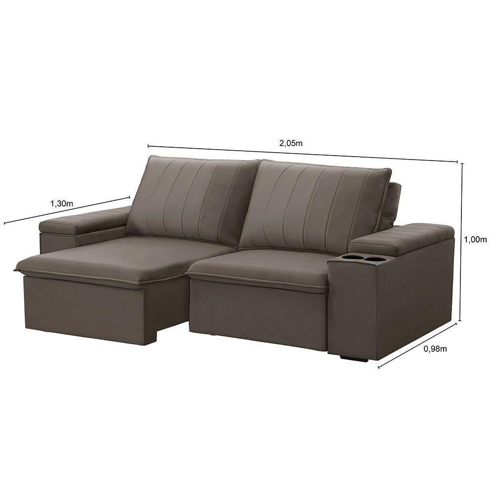 Sofá Retrátil Reclinável 3 Lugares 205cm Baluart F05 Veludo Castor - Mpozenato - 4