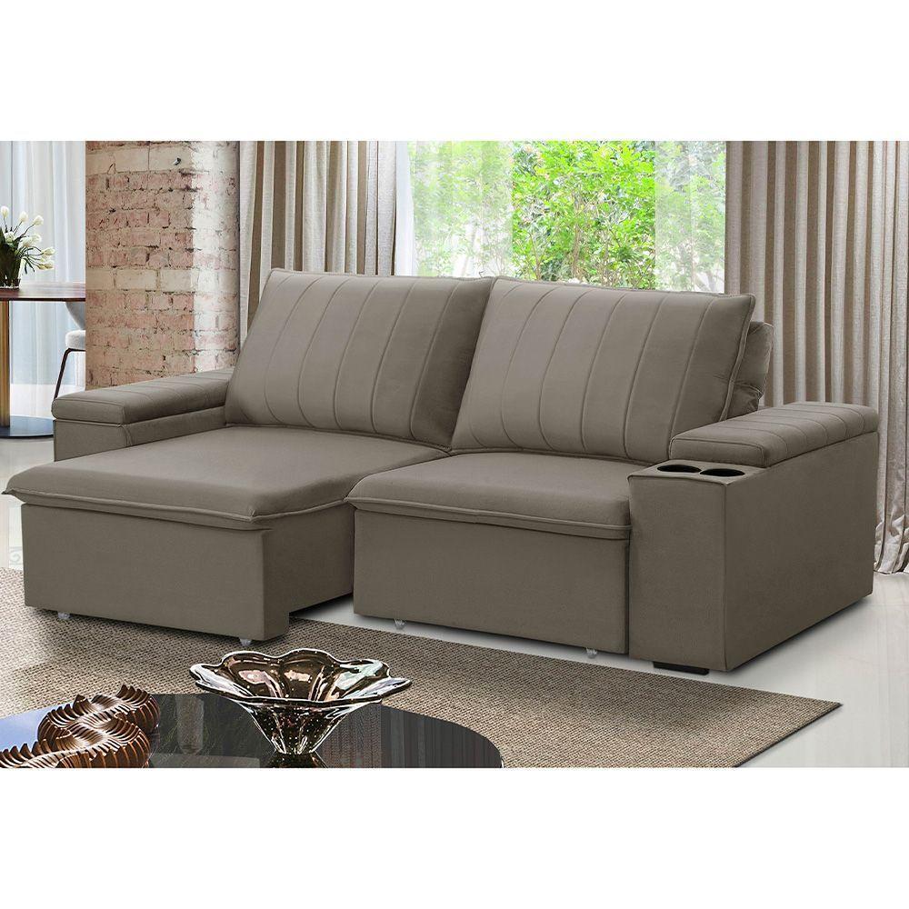 Sofá Retrátil Reclinável 3 Lugares 205cm Baluart F05 Veludo Castor - Mpozenato - 6