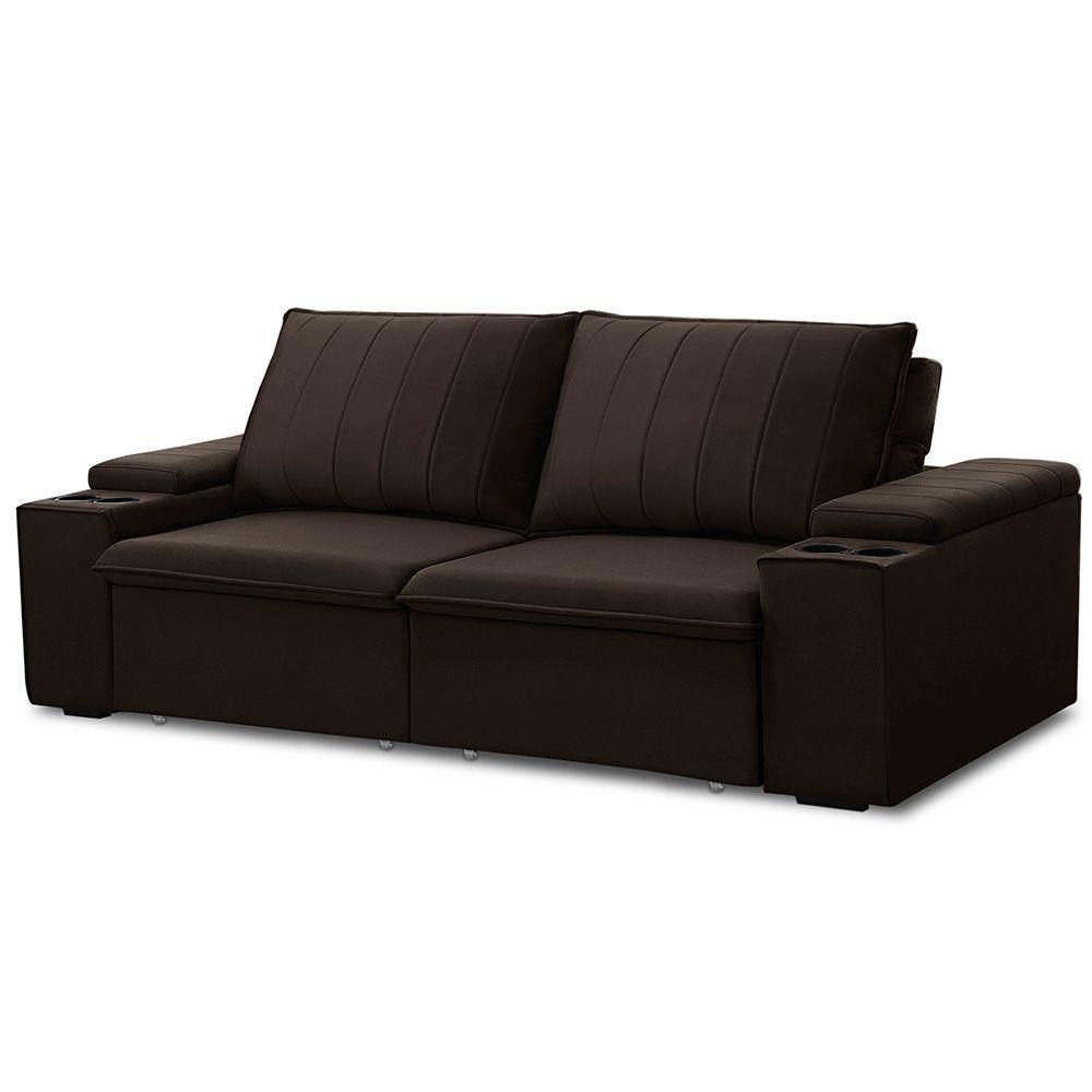 Sofá Retrátil Reclinável 3 Lugares 205Cm Baluart F05 Veludo Marrom - Mpozenato - 1