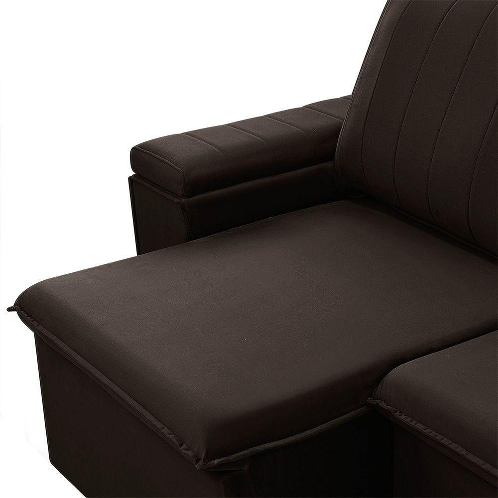 Sofá Retrátil Reclinável 3 Lugares 205Cm Baluart F05 Veludo Marrom - Mpozenato - 9