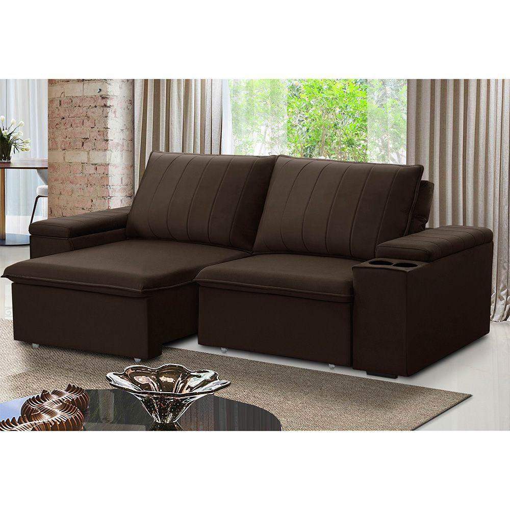 Sofá Retrátil Reclinável 3 Lugares 205Cm Baluart F05 Veludo Marrom - Mpozenato - 10