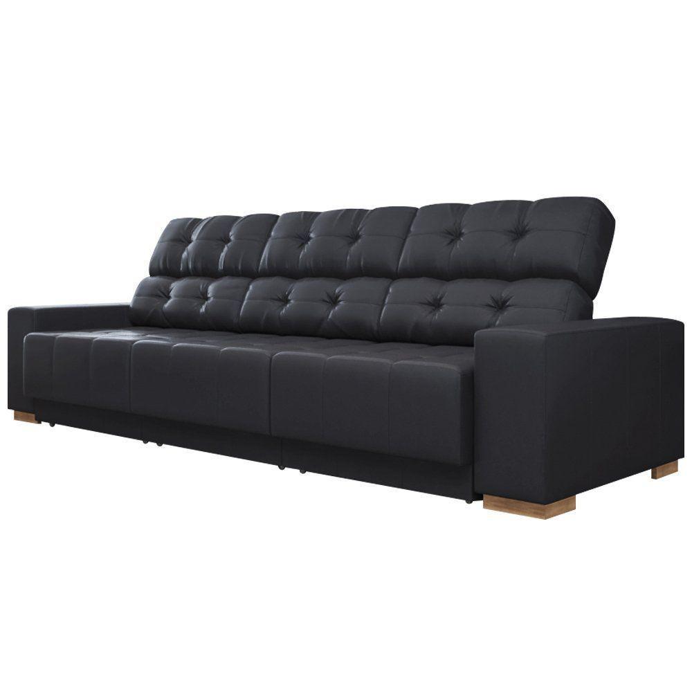 Sofá Retrátil Reclinável 5 Lugares Lisboa 320cm Couro Preto - 1