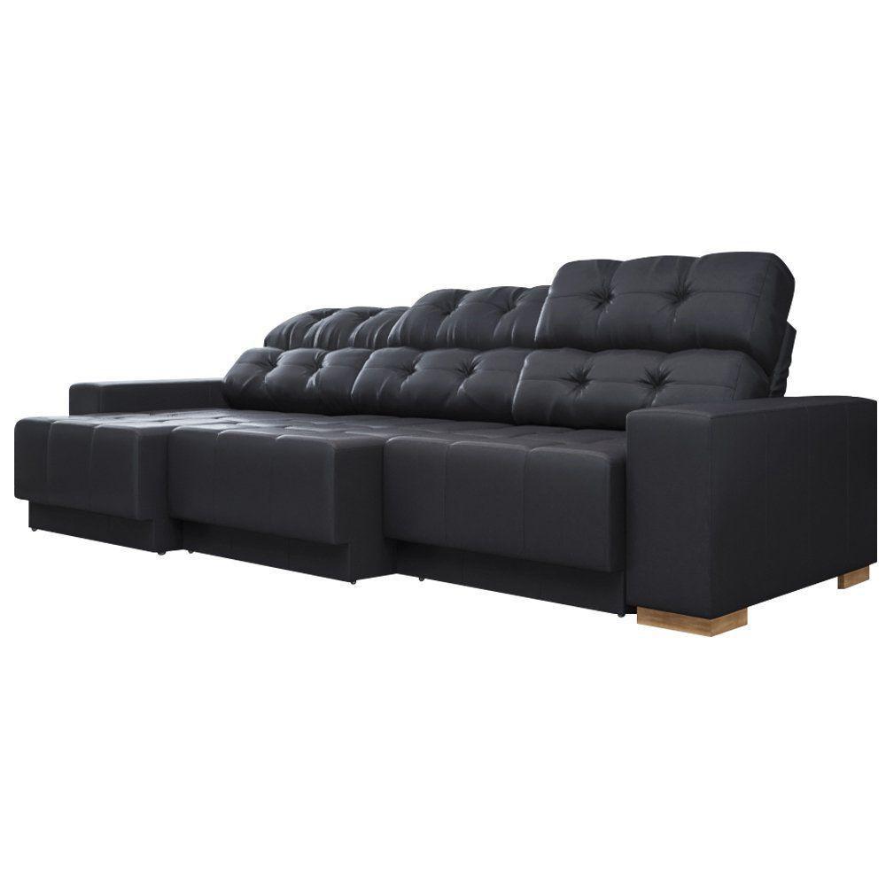 Sofá Retrátil Reclinável 5 Lugares Lisboa 320cm Couro Preto - 2