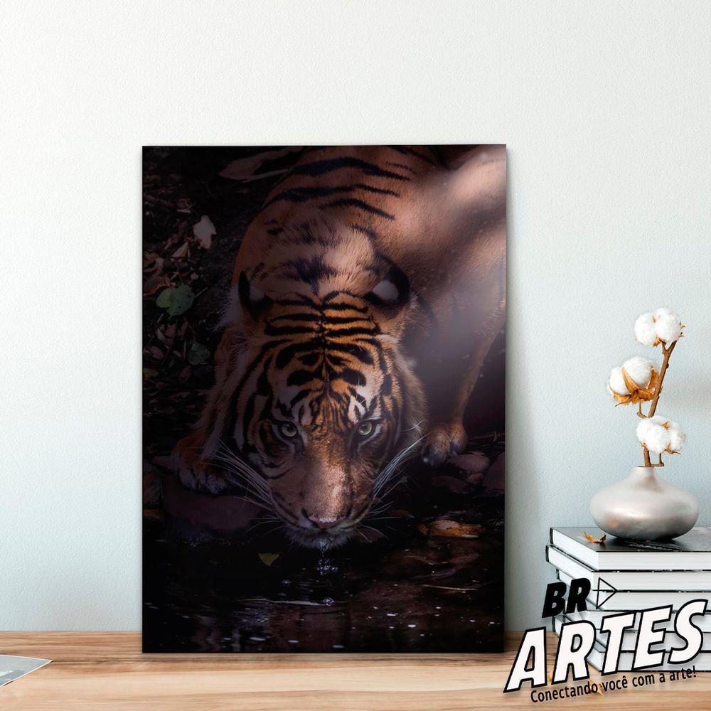 Quadro Tigre Dark Br Artes Médio 84x54 - 2