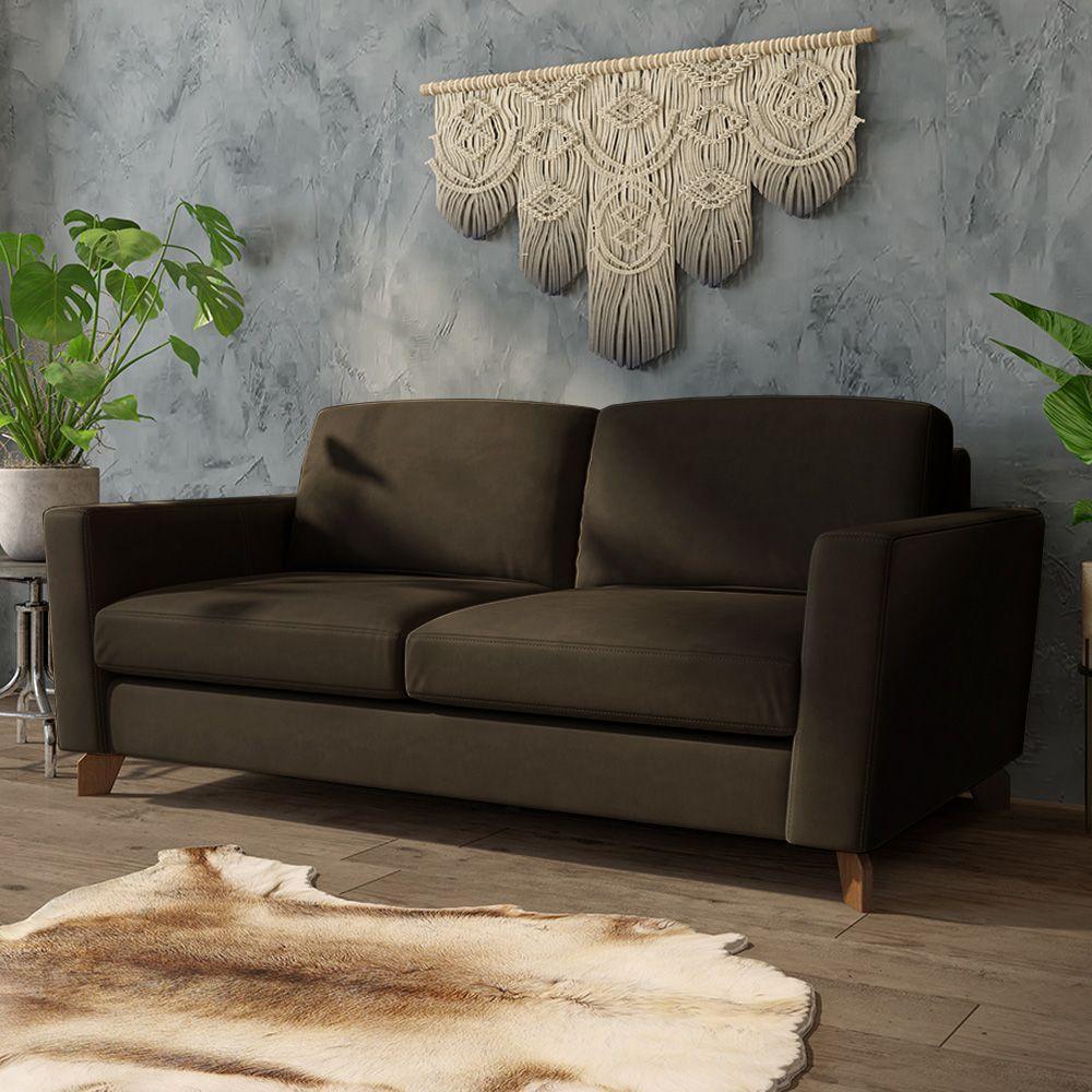 Sofá Sala De Estar Living 3 Lugares 200cm Presley Pés Madeira Veludo Marrom G52 - Gran Belo - 1