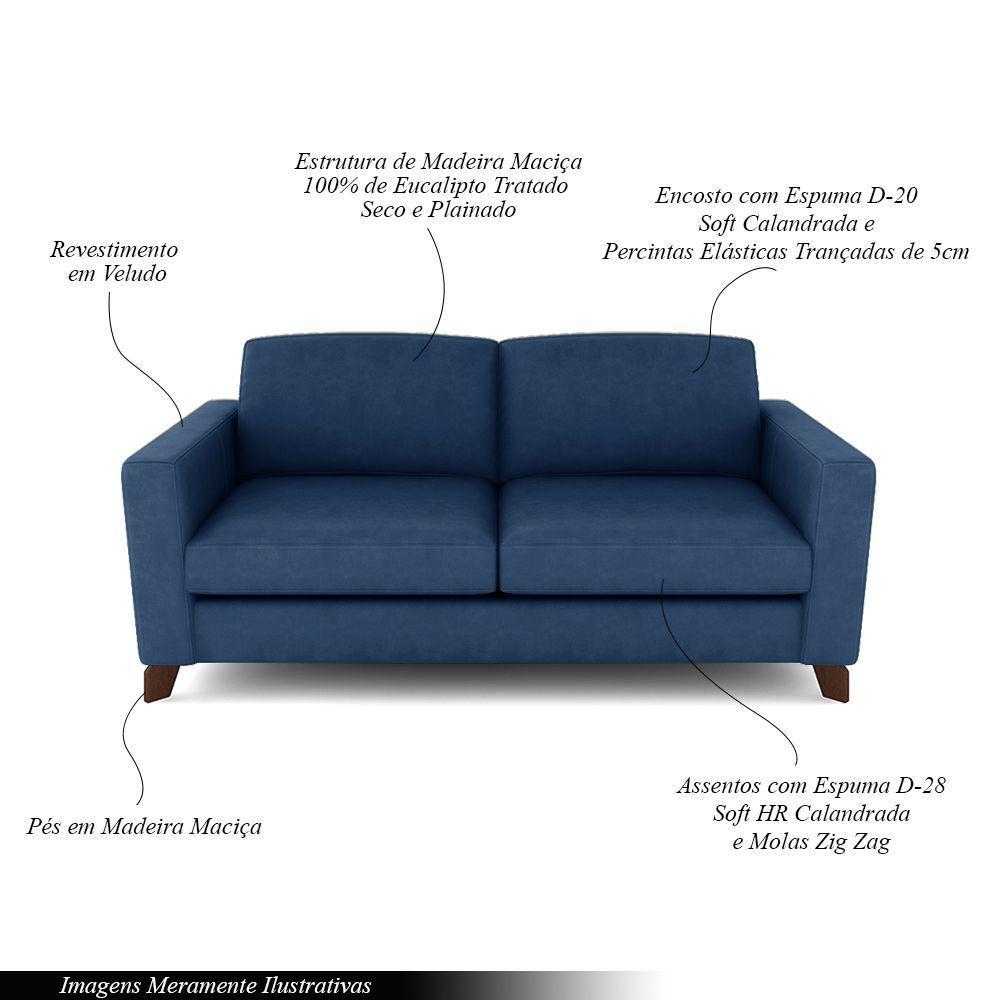 Sofá Sala De Estar Living 3 Lugares 200cm Presley Pés Madeira Veludo Azul Marinho G52 - Gran Belo - 8