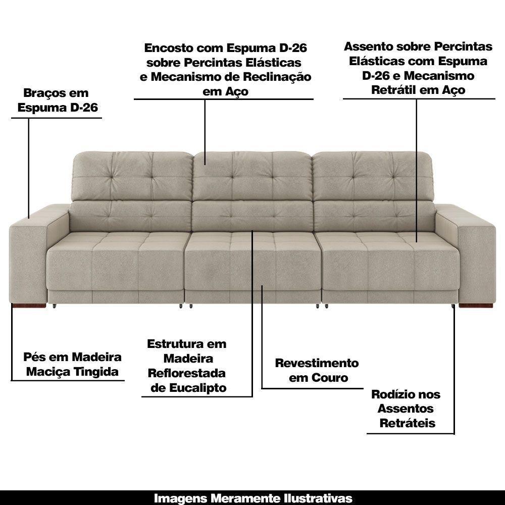 Sofá Sala De Estar Retrátil E Reclinável 5 Lugares Lisboa 320cm Couro Off White G58 - Gran Belo - 8