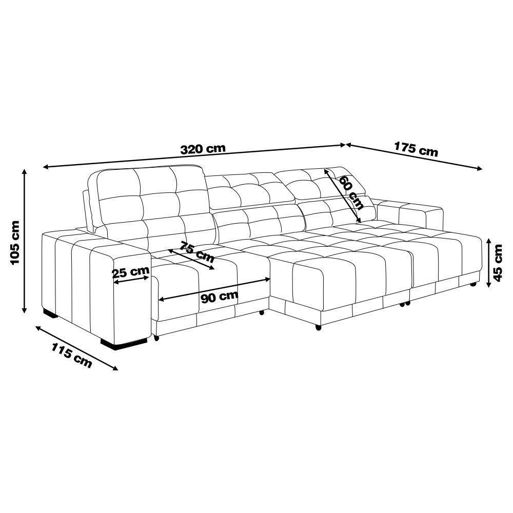 Sofá Sala De Estar Retrátil E Reclinável 5 Lugares Lisboa 320cm Couro Off White G58 - Gran Belo - 9