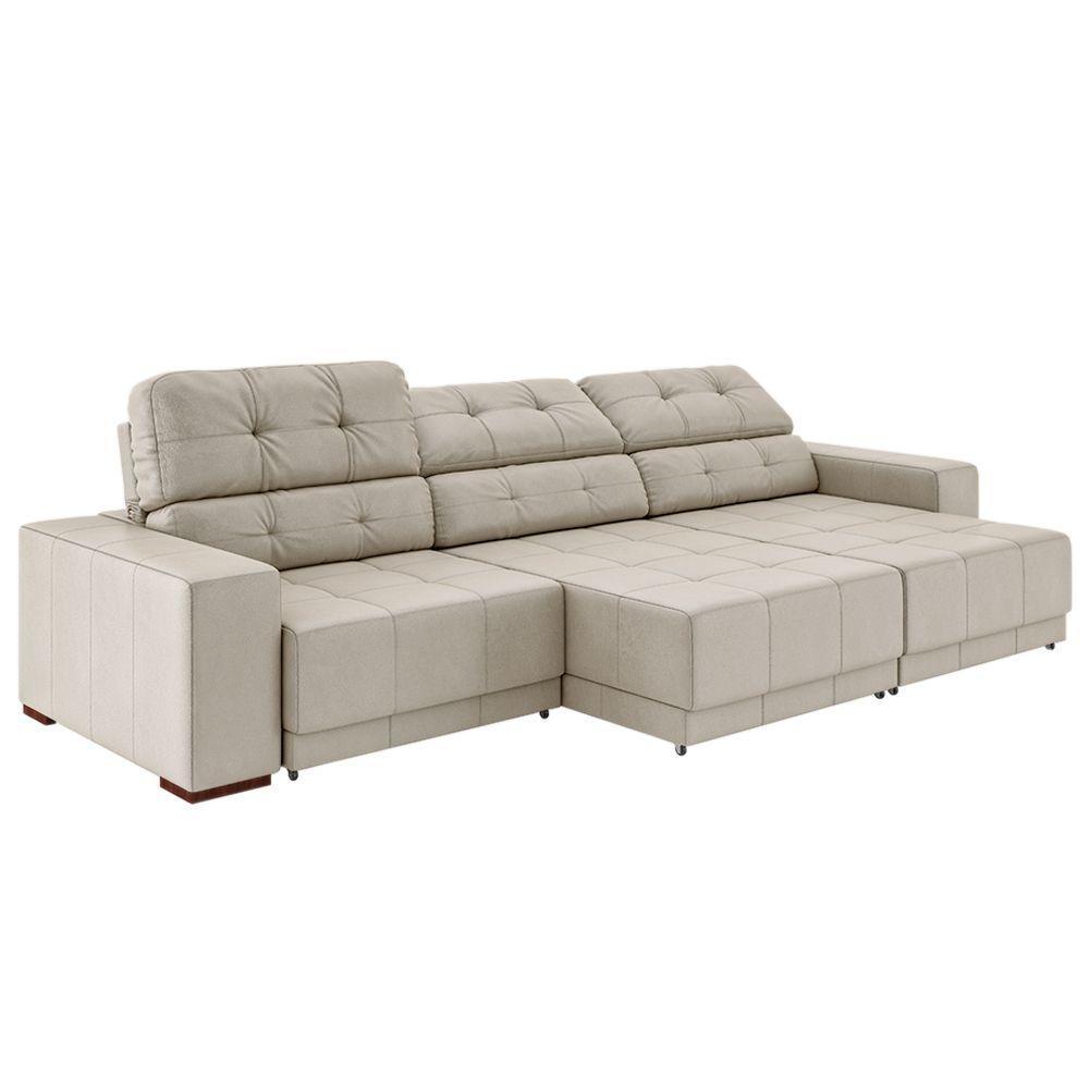 Sofá Sala De Estar Retrátil E Reclinável 5 Lugares Lisboa 320cm Couro Off White G58 - Gran Belo - 10