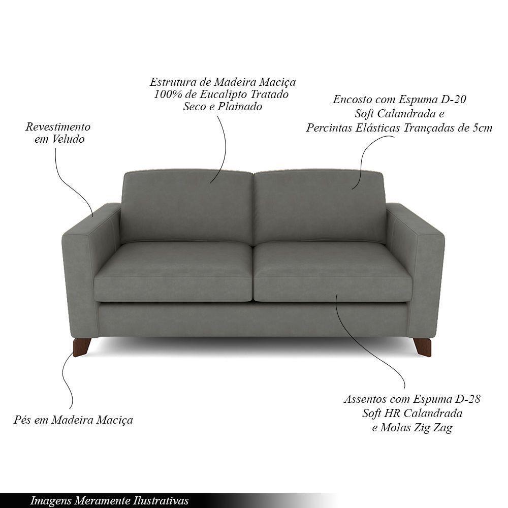 Sofá Sala De Estar Living 3 Lugares 280cm Presley Pés Madeira Veludo Cinza G52 - Gran Belo - 6