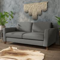 Sofá Sala De Estar Living 3 Lugares 280cm Presley Pés Madeira Veludo Cinza G52 - Gran Belo - 1