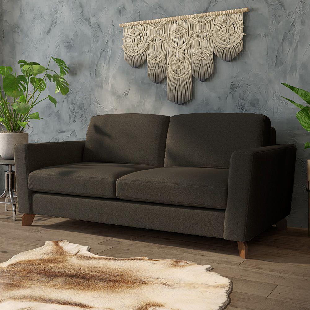 Sofá Sala De Estar Living 3 Lugares 240cm Presley Pés Madeira Linho Marrom G52 - Gran Belo - 1