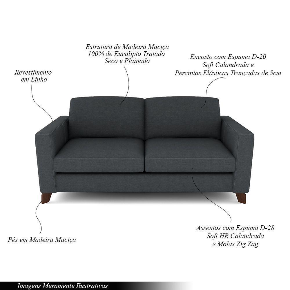Sofá Sala De Estar Living 3 Lugares 240cm Presley Pés Madeira Linho Cinza Escuro G52 - Gran Belo - 4