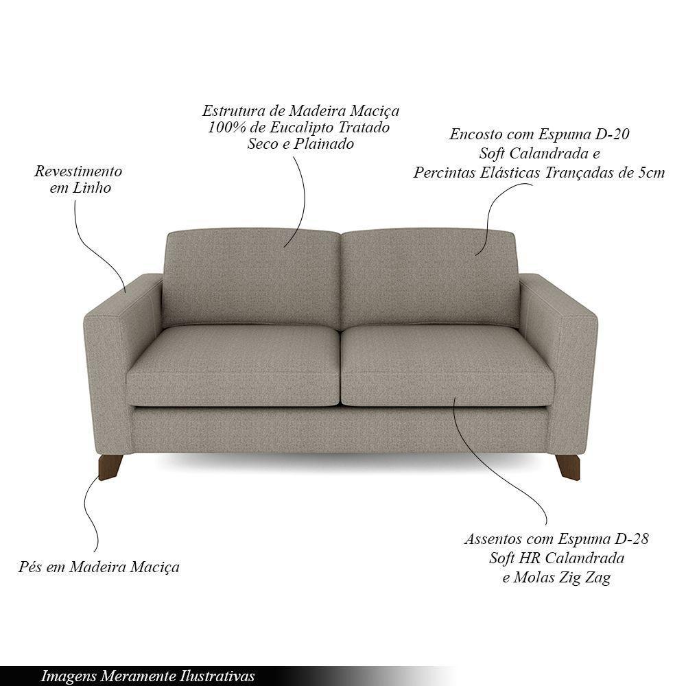 Sofá Sala De Estar Living 3 Lugares 240cm Presley Pés Madeira Linho Cinza Claro G52 - Gran Belo - 7