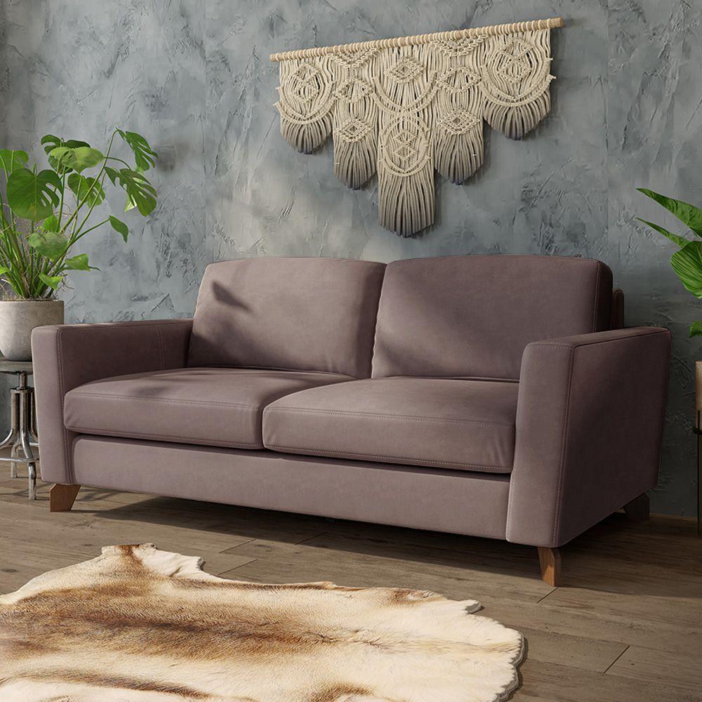 Sofá Sala De Estar Living 3 Lugares 200cm Presley Pés Madeira Veludo Rosê G52 - Gran Belo - 1