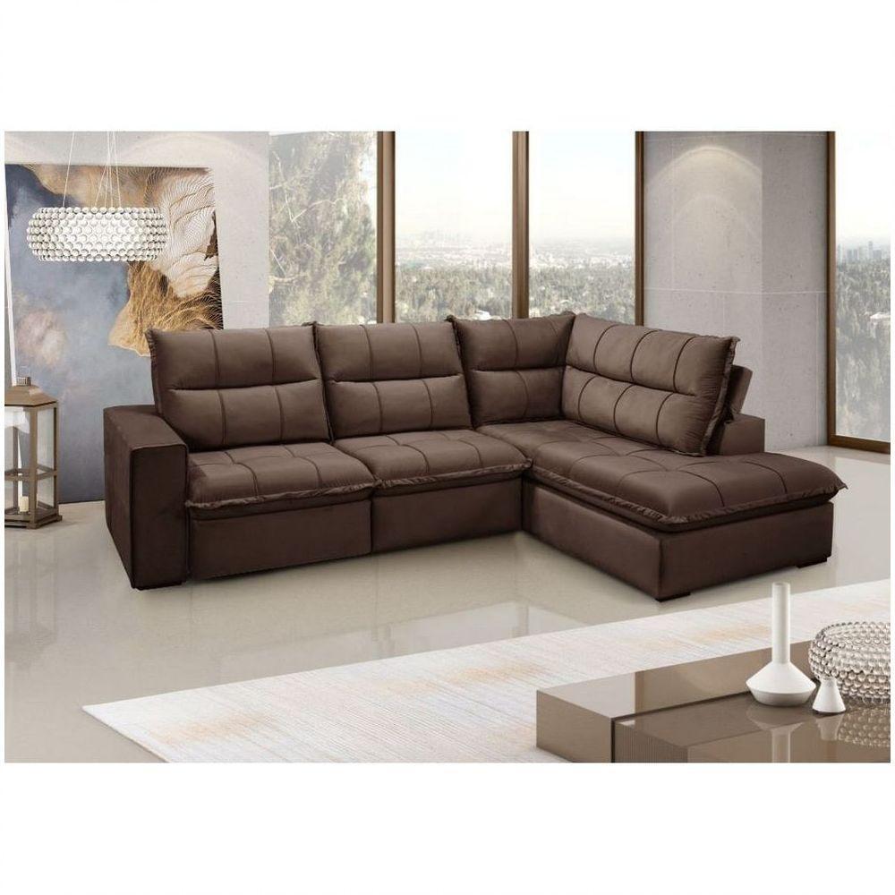 Sofá Solar Campus Com 2 Lugares Direito E Chaise Esquerdo Gralha Azul Marrom - 2